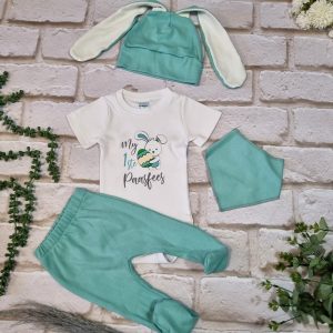 My 1ste Paasfees (Green Egg) Vest Footed Tights and Bunny Beanie set