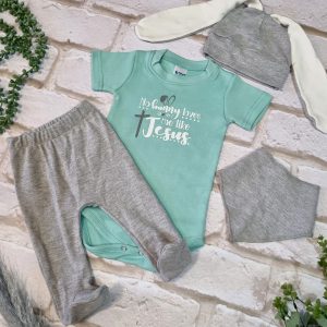 No bunny loves me like Jesus Vest Footed Tights and Bunny Beanie set